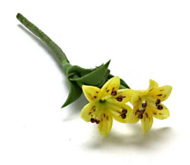 Dollhouse Miniature Tiger Lily, 2 Sm. Stem, Yellow